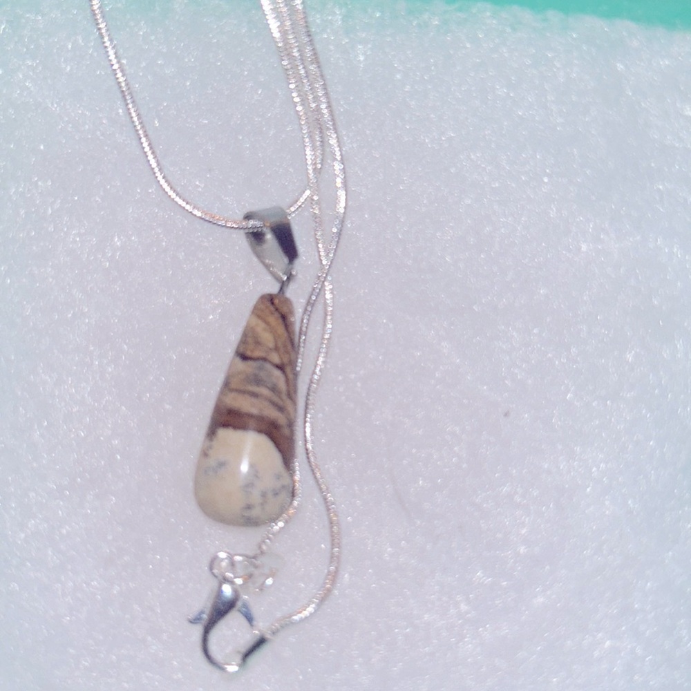 Boho hippie Picture Jasper Sterling Silver Necklace 30”
